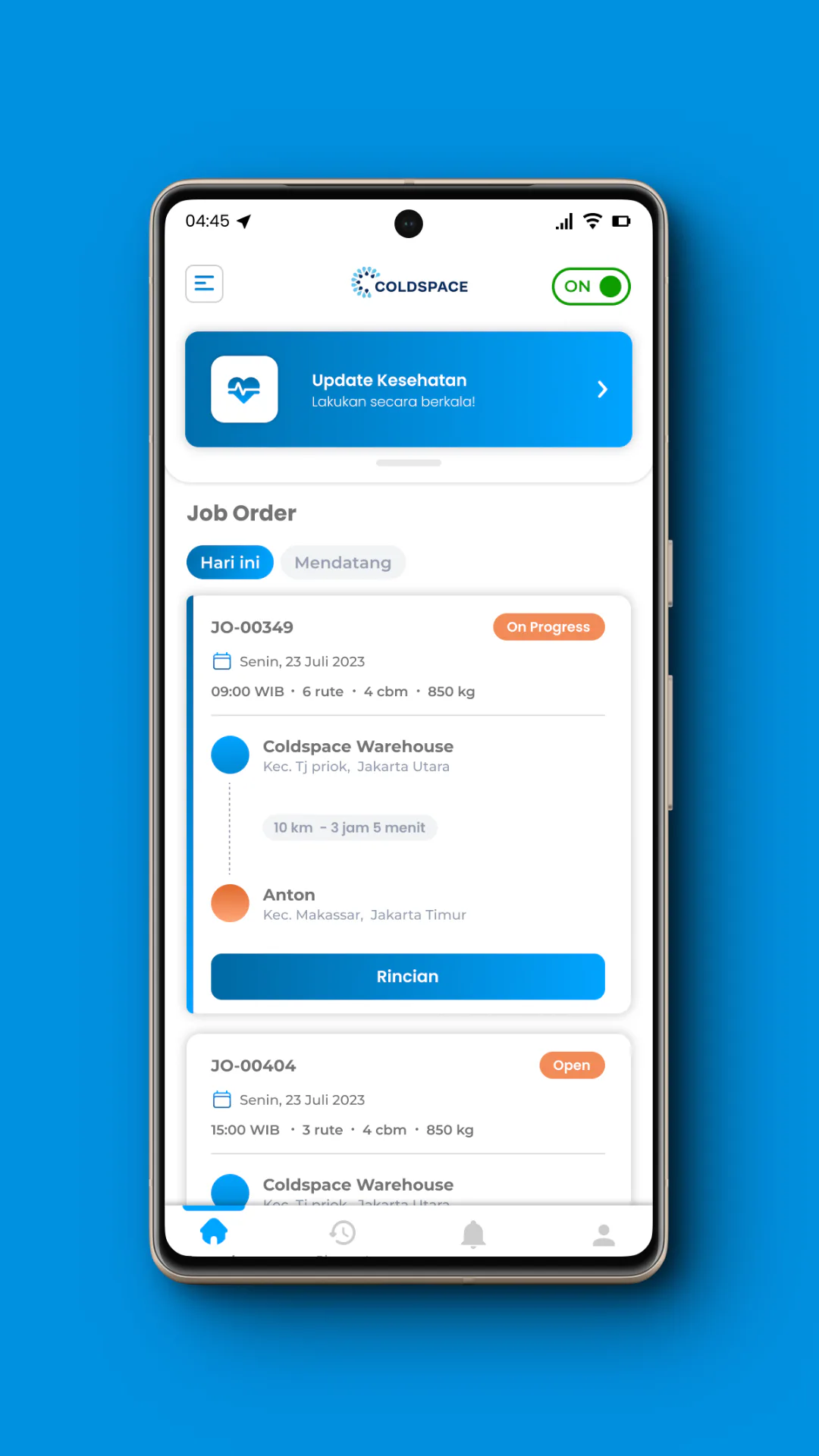Cargoshare Driver interface view 2